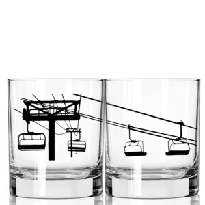toasted tales chairlift lake and lodge collection | 11 oz bourbon whiskey rock glass | novelty whiskey tasting glasses | home décor accessory | outdoor glass