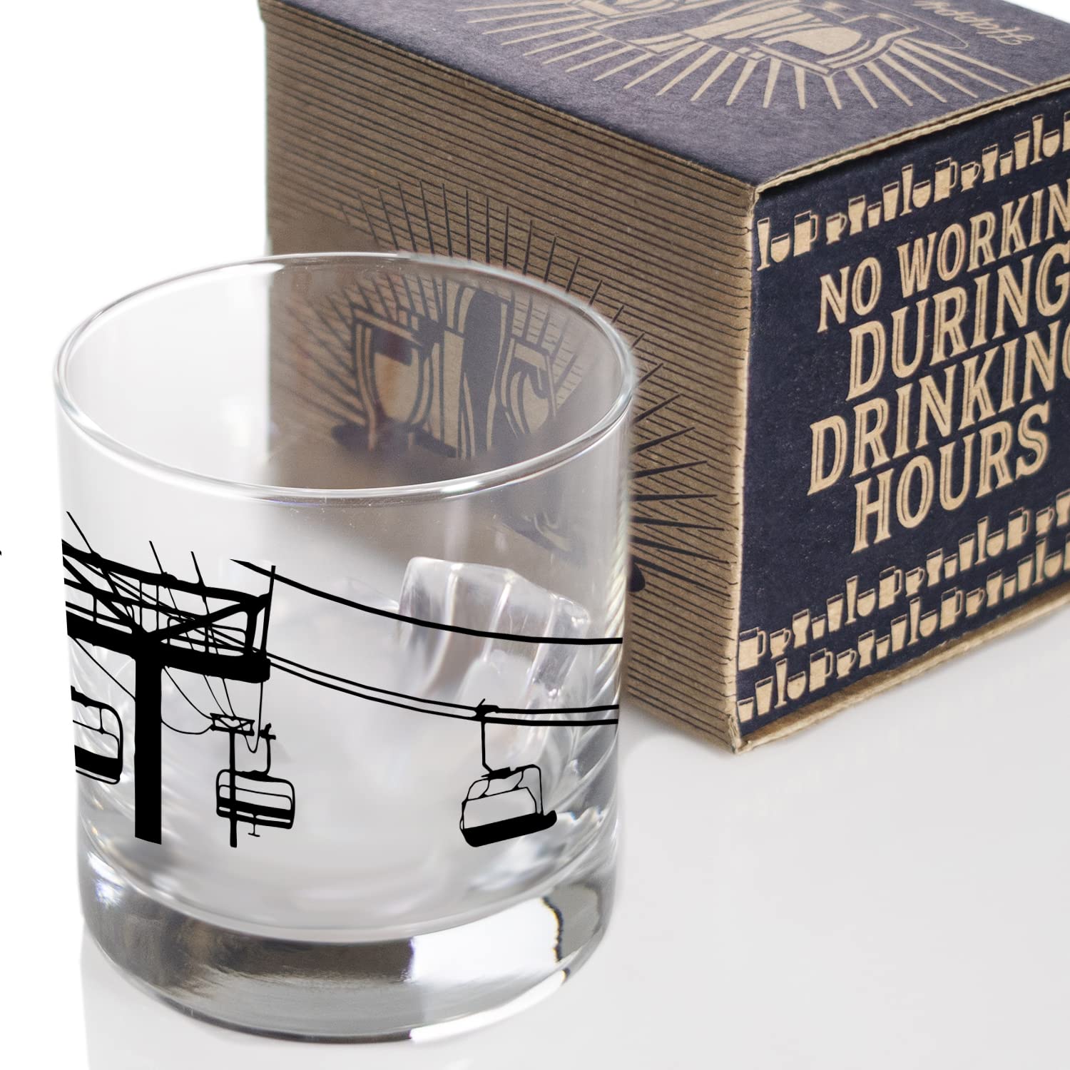 Toasted Tales Chairlift Lake and Lodge Collection | 11 oz Bourbon Whiskey Rock Glass | Novelty Whiskey Tasting Glasses | Home Décor Accessory | Outdoor Glass