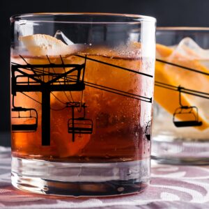 Toasted Tales Chairlift Lake and Lodge Collection | 11 oz Bourbon Whiskey Rock Glass | Novelty Whiskey Tasting Glasses | Home Décor Accessory | Outdoor Glass