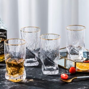 EVEREST GLOBAL Whisky Glasses Set of 4, 14 oz Unique Creative Twist Scotch Glasses, Old Fashioned Whiskey Glasses for Bourbon, Scotch, Tequila, Cognac, Rum