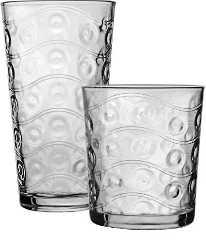 Circleware Cosmo Huge 12-Piece Glassware Set of Highball Tumbler Drinking Glasses and Whiskey Cups for Water, Beer, Juice, Ice Tea Beverages, 6-15.75 oz & 6-12.5 oz, Parade