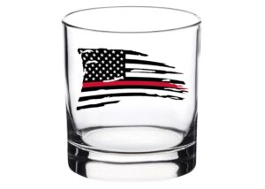rogue river tactical tattered waving firefighter thin red line flag old fashioned whiskey glass drinking cup gift for fire fighter department fd