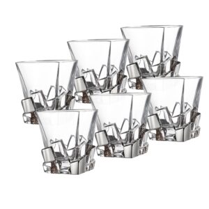 barski - european quality glass - crystal - set of 6 - square shaped - double old fashioned tumblers - dof - 11.7 oz. - with platinum ice cubes design - glasses are made in europe