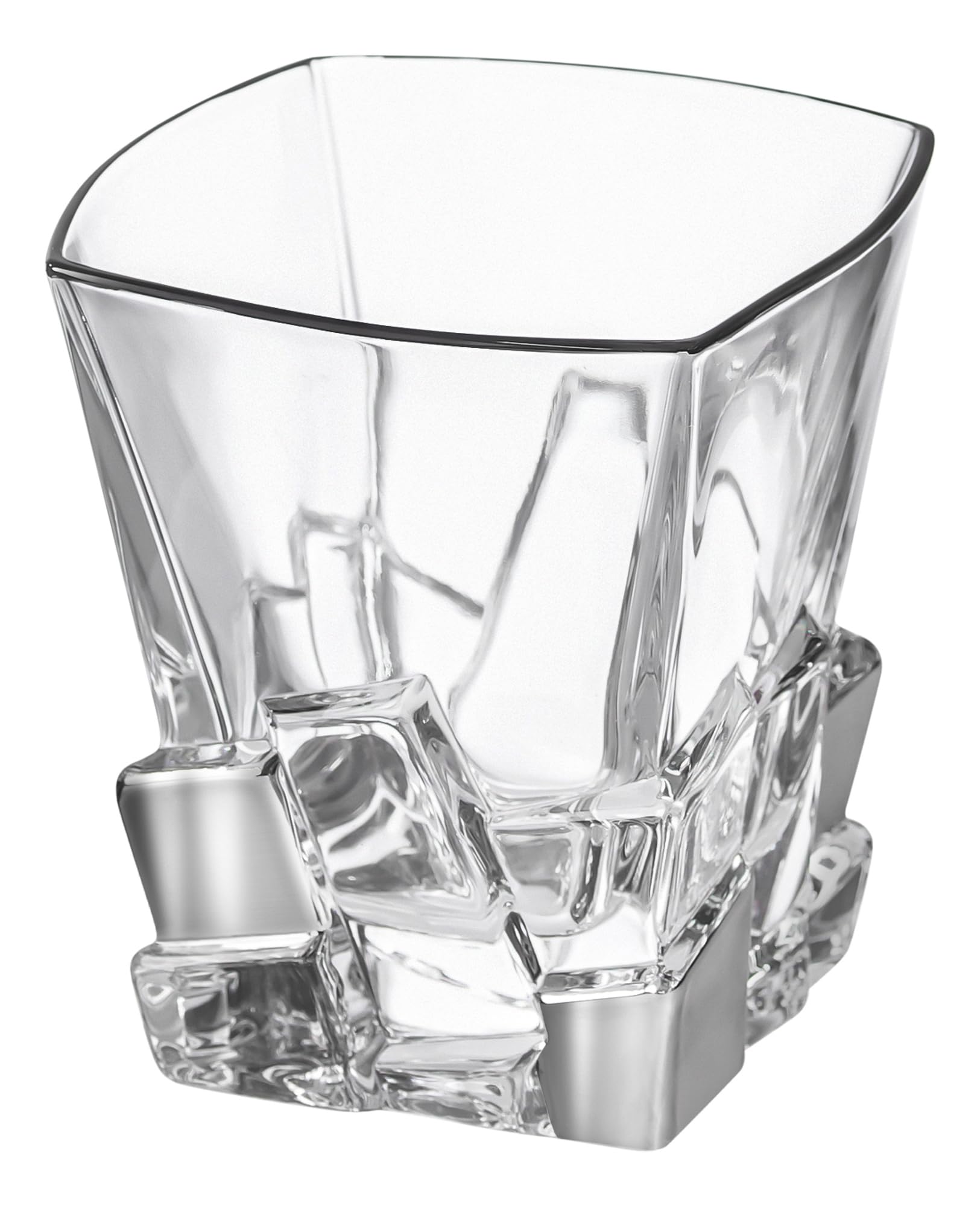 Barski - European Quality Glass - Crystal - Set of 6 - Square Shaped - Double Old Fashioned Tumblers - DOF - 11.7 oz. - with Platinum Ice Cubes Design - Glasses are Made in Europe