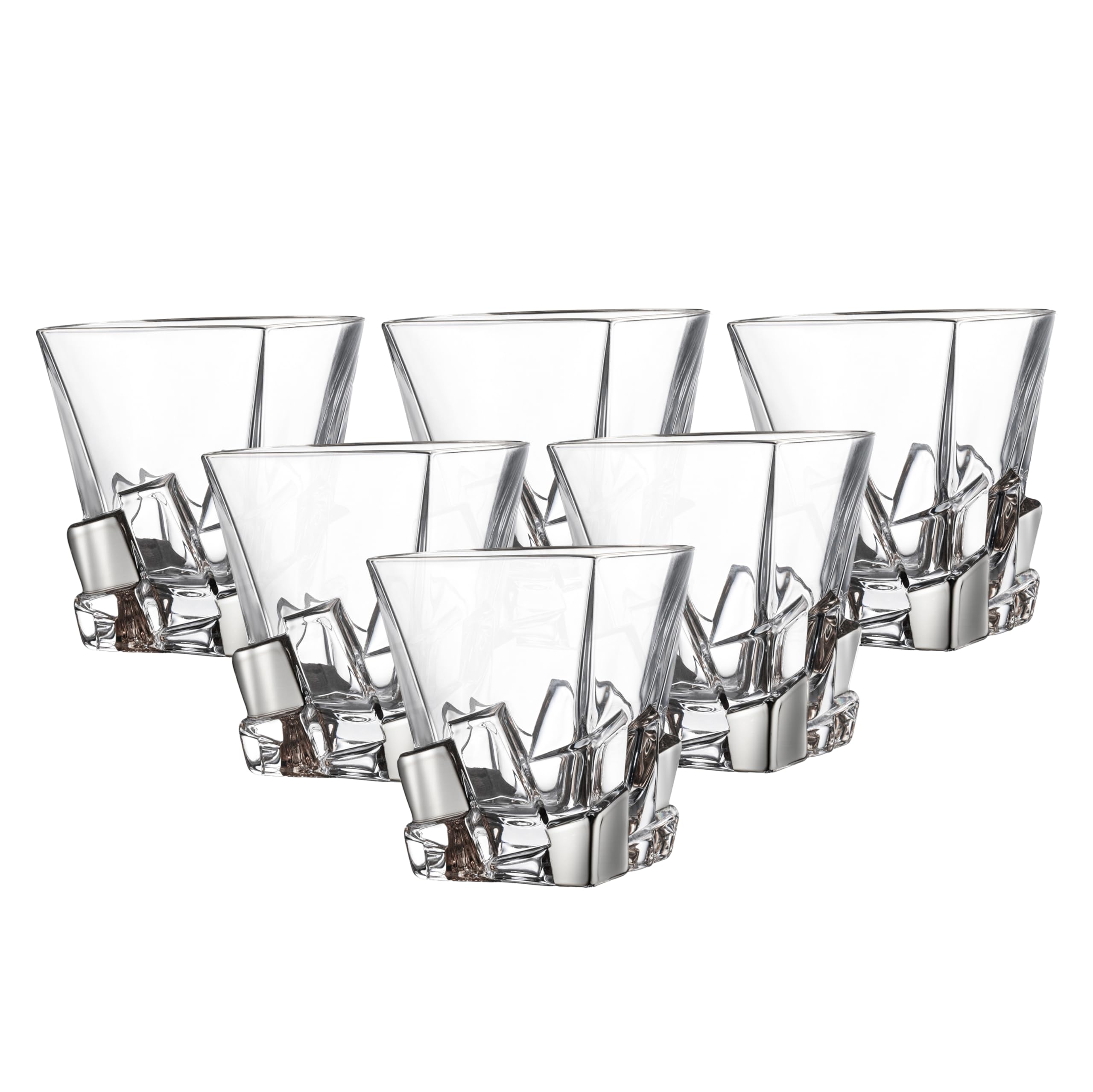 Barski - European Quality Glass - Crystal - Set of 6 - Square Shaped - Double Old Fashioned Tumblers - DOF - 11.7 oz. - with Platinum Ice Cubes Design - Glasses are Made in Europe