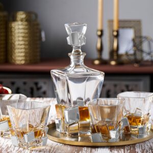 Barski - European Quality Glass - Crystal - Set of 6 - Square Shaped - Double Old Fashioned Tumblers - DOF - 11.7 oz. - with Platinum Ice Cubes Design - Glasses are Made in Europe