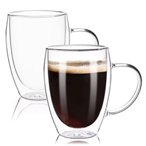 douria double walled glass coffee mugs, clear espresso cups, coffee tea mugs set, iced coffee cup, glass mugs for hot beverages, premium glasses set, each 350ml (12ounces./set of 2)