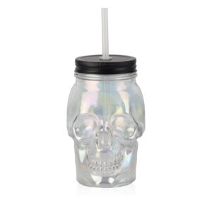 servette home 18oz tumbler with reusable straw and leakproof lid glass skull cup - irridescent