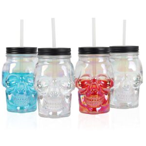 Servette Home 18oz Tumbler with Reusable Straw and Leakproof Lid Glass Skull Cup - Irridescent