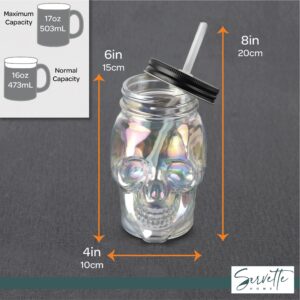 Servette Home 18oz Tumbler with Reusable Straw and Leakproof Lid Glass Skull Cup - Irridescent