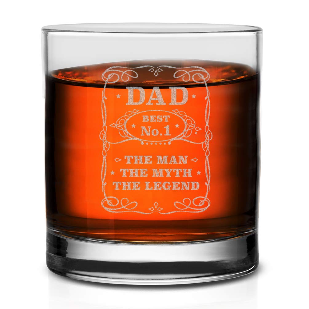 Veracco Best No.1 Dad The Man The Myth The Legend Whiskey Glass Funny Birthday Gifts Fathers Day Birthday Gifts For New Dad Daddy Stepdad (Clear, Glass)