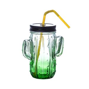 doitool drinking glasses, cactus shape glass straw cup creative juice glass drinking mug for water juice coffee (cactus glass, green)