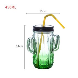 DOITOOL Drinking Glasses, Cactus Shape Glass Straw Cup Creative Juice Glass Drinking Mug for Water Juice Coffee (Cactus Glass, Green)