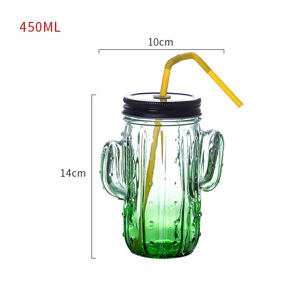 DOITOOL Drinking Glasses, Cactus Shape Glass Straw Cup Creative Juice Glass Drinking Mug for Water Juice Coffee (Cactus Glass, Green)