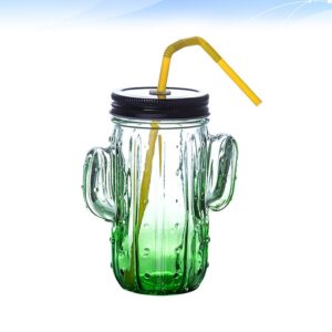 DOITOOL Drinking Glasses, Cactus Shape Glass Straw Cup Creative Juice Glass Drinking Mug for Water Juice Coffee (Cactus Glass, Green)