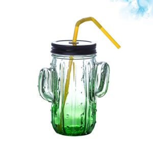 DOITOOL Drinking Glasses, Cactus Shape Glass Straw Cup Creative Juice Glass Drinking Mug for Water Juice Coffee (Cactus Glass, Green)