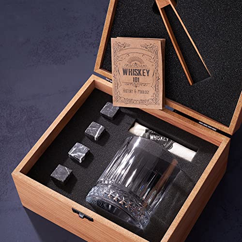 Hediye Sepeti Whiskey Gift Set, 100% Lead-Free Crystal Glass, Luxury Whiskey Stone Set, Wood Box, Great for Whiskey, Bourbon and Liquor, Birthday, House Warming and Retirement Gifts 1Glass (60th)