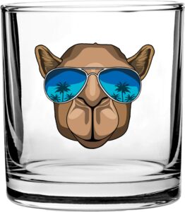 hat shark camel wearing sunglasses palm tree reflection - 3d color printed scotch whiskey glass 10.5 oz