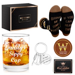 dad gifts from daughter, son, kids, wife - unique birthday father's day gift for dad, father, papa, stepdad, hushand, cool present ideas for family dad, daddy's sippy cup whiskey glasses gift set