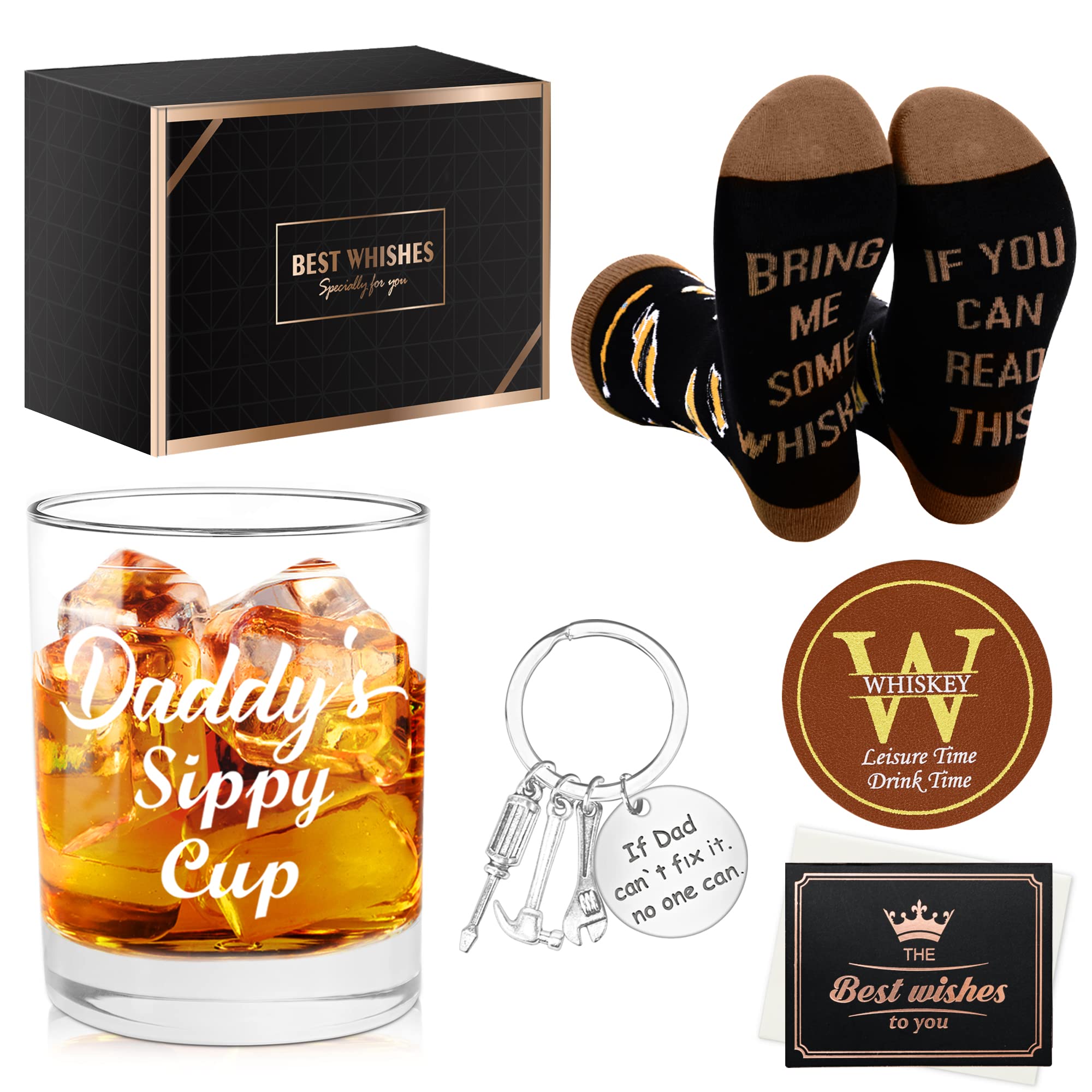 Dad Gifts from Daughter, Son, Kids, Wife - Unique Birthday Father's Day Gift for Dad, Father, Papa, Stepdad, Hushand, Cool Present Ideas for Family Dad, Daddy's Sippy Cup Whiskey Glasses Gift Set