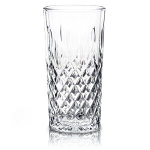 vikko drinking glass, set of 12 tall beverage glasses, 12.25 ounce highball glasses, dishwasher safe collins glass