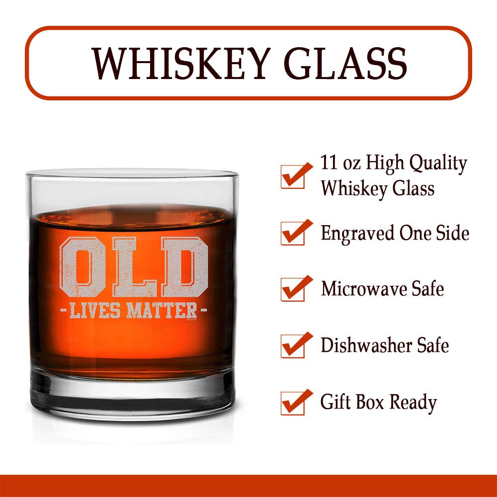 Veracco Old Lives Matter Whiskey Glass Funny Unique Old Fashioned Glass Gift For Dad Daddy Drinking Bachelor Party Favors (Clear, Glass)