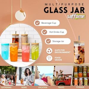 Saffome 6 Pack Glass Mug Set - Drinking Glasses Tumbler, 24oz Reusable Boba Tea Cups with Bamboo Lids, Travel Tumbler Bottle, Non-slip Glasses for Iced Coffee, Smoothie