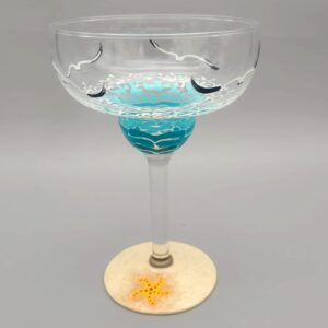 Beach Margarita Glass - Hand Painted - Sea, Waves, Seagulls, Starfish, Sea Turtle, Shell, Sand, Summer