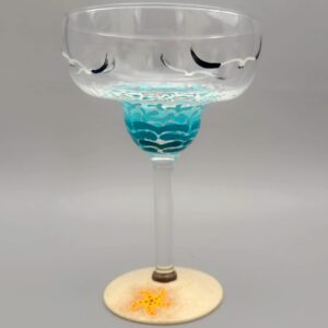 Beach Margarita Glass - Hand Painted - Sea, Waves, Seagulls, Starfish, Sea Turtle, Shell, Sand, Summer