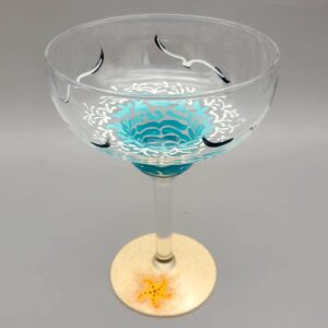 Beach Margarita Glass - Hand Painted - Sea, Waves, Seagulls, Starfish, Sea Turtle, Shell, Sand, Summer