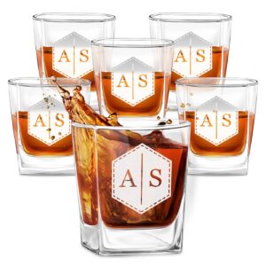 maverton set of 6 whiskey glasses for woman - personalized tumblers for birthday - drinking glasses for her - customized whisky set for anniversary - stylish glassware - initials