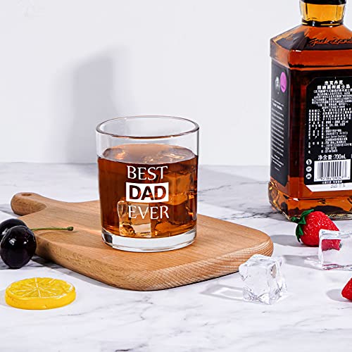 Modwnfy Fathers Day Gift for Dad, Best Dad Ever Whiskey Glass, Father’s 10 Oz Old Fashioned Glass, Novelty Scotch Glass to Dad Daddy Father Husband Friend, Novelty Gift Idea on Father’s Day Birthday