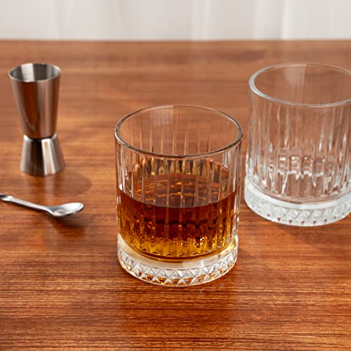 Restaurantware Elysia 12 Ounce Whiskey Glasses 6 Cut Rocks Glasses - Lead-Free Weighted Base Clear Glass Tumblers Dishwasher-Safe For Scotch Bourbon And Cocktails