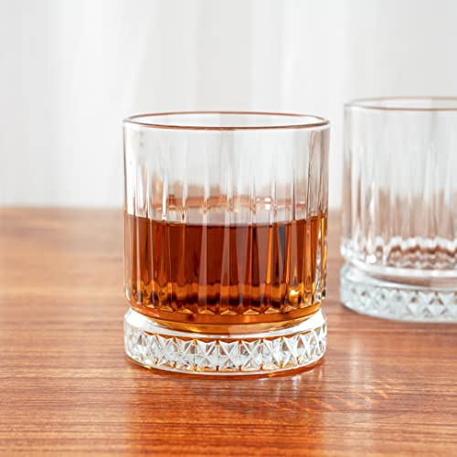 Restaurantware Elysia 12 Ounce Whiskey Glasses 6 Cut Rocks Glasses - Lead-Free Weighted Base Clear Glass Tumblers Dishwasher-Safe For Scotch Bourbon And Cocktails