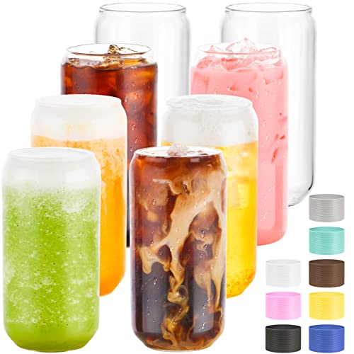 Kxuhivc Glass Cups 8 Pack Drinking Glasses Beer Glass Tumbler for Mojito Soda Smoothies Whiskey Iced Coffee Cocktail Tea Juice