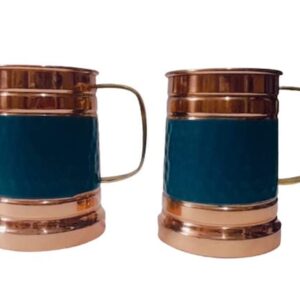 Ornate International 16 Oz Black Matte Moscow Mule Copper Cups and Barrel Mugs, Moscow Mule Mug with Rose Gold Copper Rims, Set of 2 (BLUE)