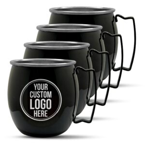 personalized custom smooth finish black moscow mule mugs laser engraved with your logo, phrase or design for business or event bar style cup, 16 oz | set of 4
