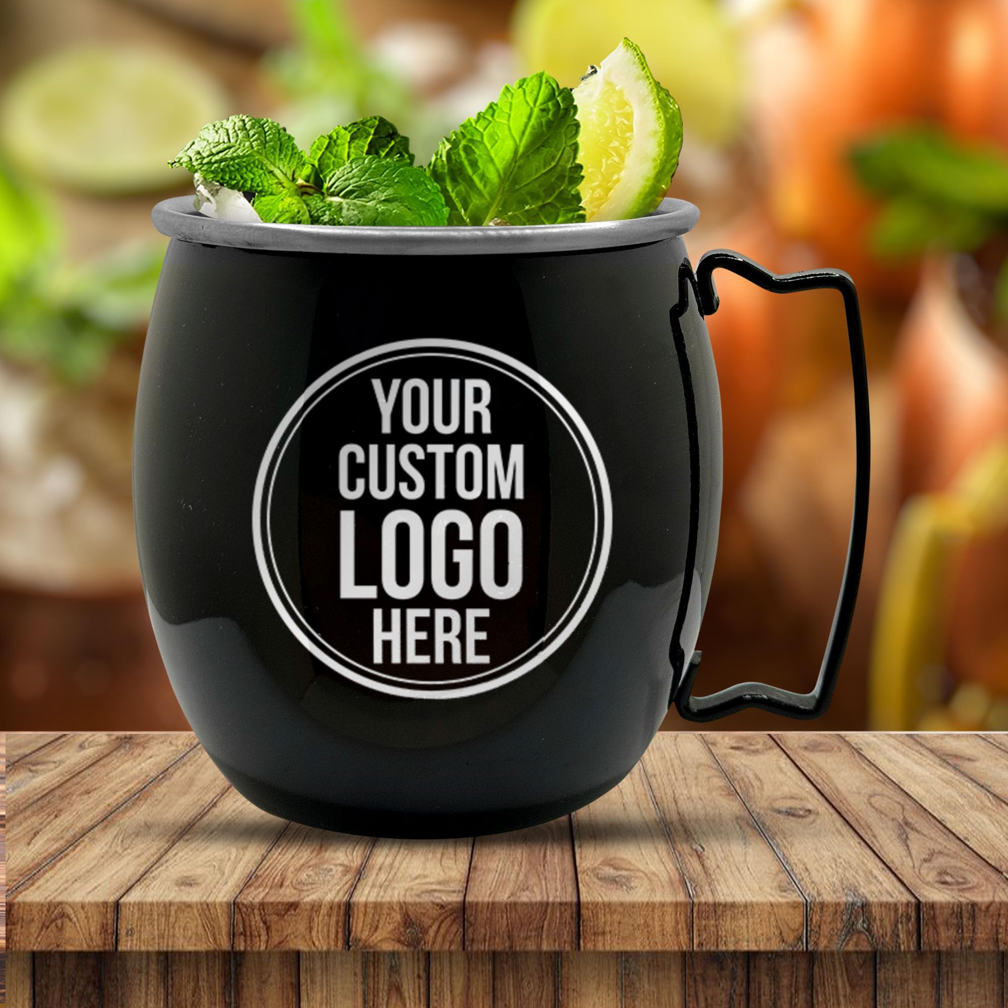 Personalized Custom Smooth Finish Black Moscow Mule Mugs Laser Engraved with Your Logo, Phrase or Design for Business or Event Bar Style Cup, 16 oz | Set of 4