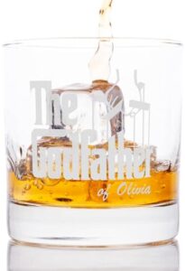 the godfather etched whiskey glass - w/your personalized text - officially licensed, premium quality, handcrafted glassware, 11 oz. rocks glass - a perfect collectible gift for your loved ones