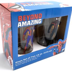 Bioworld Beyond Amazing 60th Anniversary Spider-Man 16oz Pint Glass Set, Pack of 2 Drinking Glasses