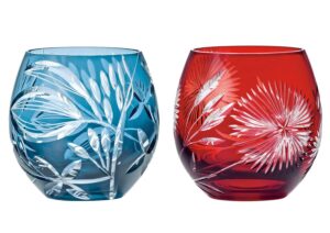 toyo sasaki glass hg880-t106 pair free glass, kiriko gift, blue & red, 11.8 fl oz (350 ml), pack of 2
