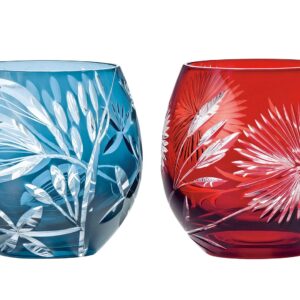 Toyo Sasaki Glass HG880-T106 Pair Free Glass, Kiriko Gift, Blue & Red, 11.8 fl oz (350 ml), Pack of 2