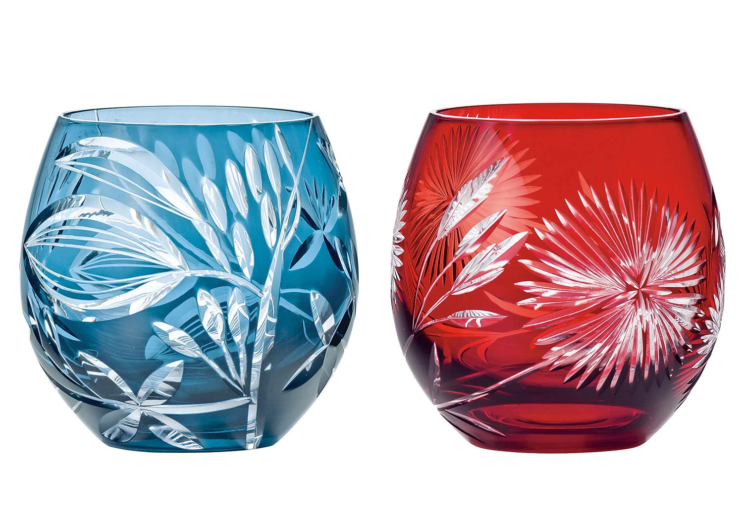 Toyo Sasaki Glass HG880-T106 Pair Free Glass, Kiriko Gift, Blue & Red, 11.8 fl oz (350 ml), Pack of 2