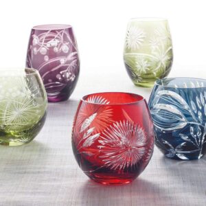 Toyo Sasaki Glass HG880-T106 Pair Free Glass, Kiriko Gift, Blue & Red, 11.8 fl oz (350 ml), Pack of 2