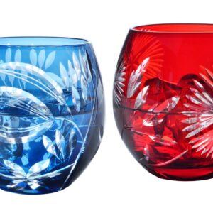 Toyo Sasaki Glass HG880-T106 Pair Free Glass, Kiriko Gift, Blue & Red, 11.8 fl oz (350 ml), Pack of 2