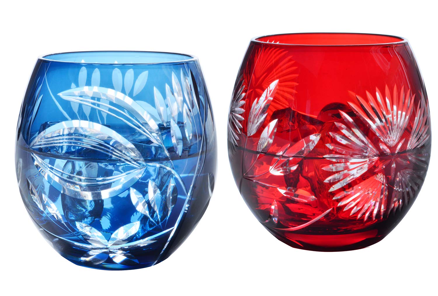 Toyo Sasaki Glass HG880-T106 Pair Free Glass, Kiriko Gift, Blue & Red, 11.8 fl oz (350 ml), Pack of 2