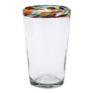 NOVICA Hand Blown Recycled Glass Confetti Rim Highball Glasses, 16 Oz, Confetti' (Set Of 6)