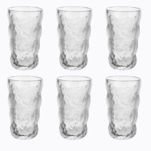 wanzpits drinking glasses set of 6, 13.8 oz glacier pattern colorful glass water cups frosted clear texture household coffee beverages juice beer cocktails whiskey cup, for home office bar,clean long