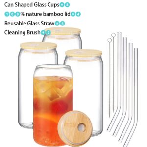 Euchinghea Glass Tumbler with Straw And Lid - 16oz Drinking Glasses 4pcs Set - Iced Coffee Cups With Lids And Straw,Boba Cup,Beer Can Glass,Cute Coffee Cups