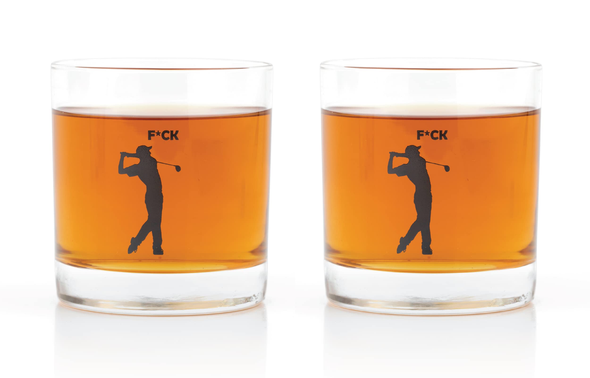 JEM GLASS F*ck Golf Whiskey Glasses - Set of 2 - Black Dishwasher Safe Print - Funny Golf Presents for Men, Women, Dad, Mom, Husband, Wife, Him, Her - 10.25 Ounces Each